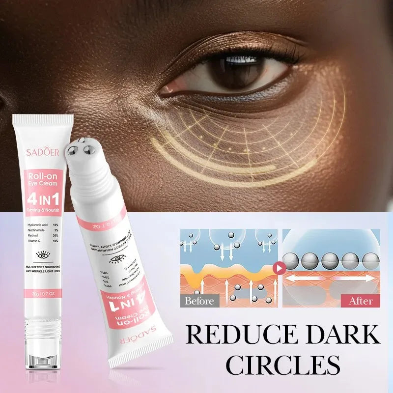 SADOER 4in1 Roll-on Moisturizing Eye Cream Anti Dark Circles Eyes Bags Firming Moisturizing Eye Serum Skin Care for Beauty Eyes