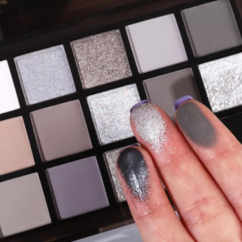 Black Smokey Eyeshadow Palette, 15 Colors ,Punk Style,Neutral Eye Make up, Shimmer Pearly Sequin Eyeshadow