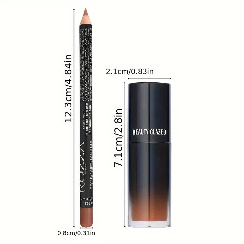 2pcs/Set Smooth Lip Liner+Lip Oil Set Lip Combo Waterproof Lip Liner Makeup, Long-Lasting Moisturizing Lip Makeup Lip Plump