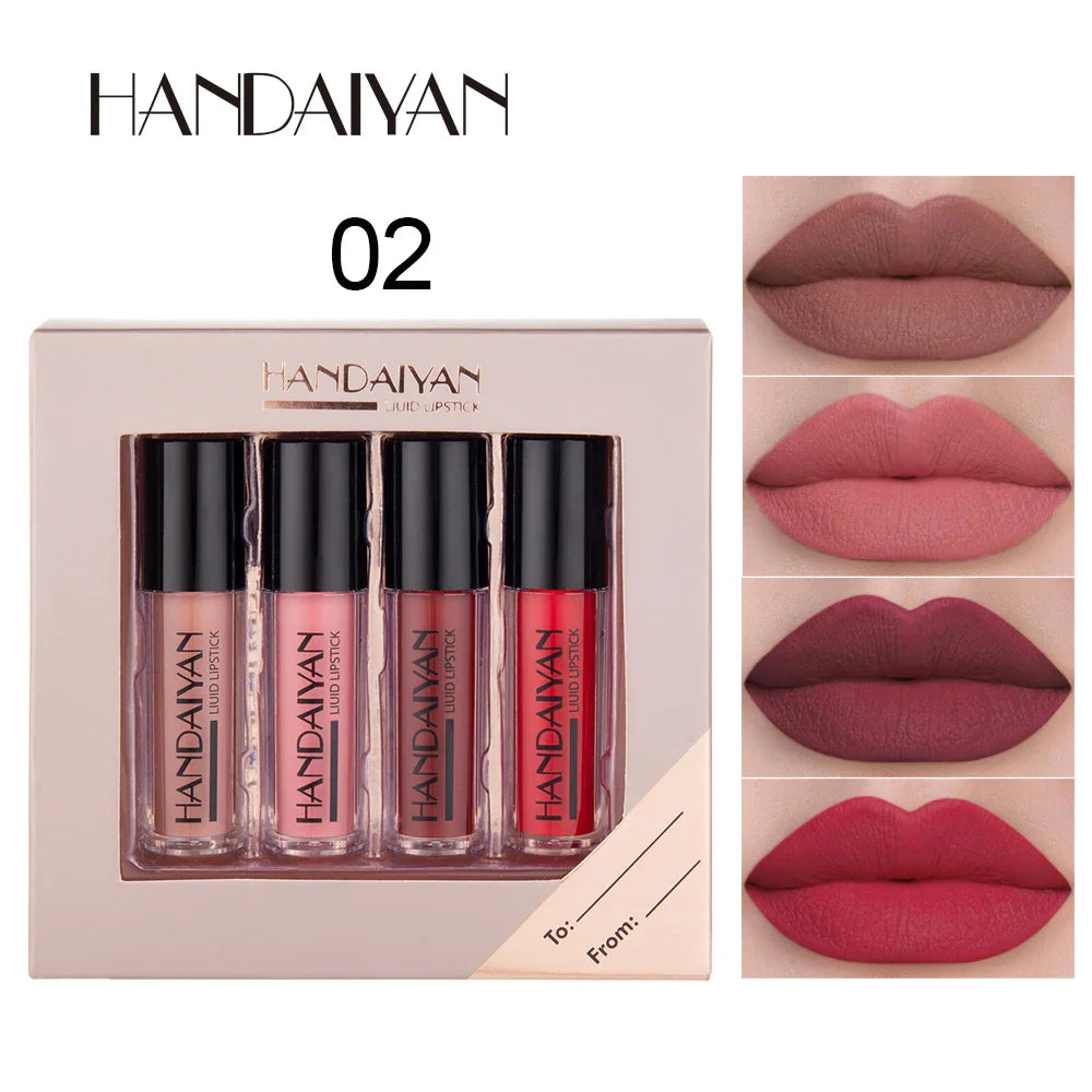 HANDAIYAN 4-Piece NonStick Cup Lip Gloss Set,Lip Tint, Matte Finish, Velvet Liquid Lipstick
