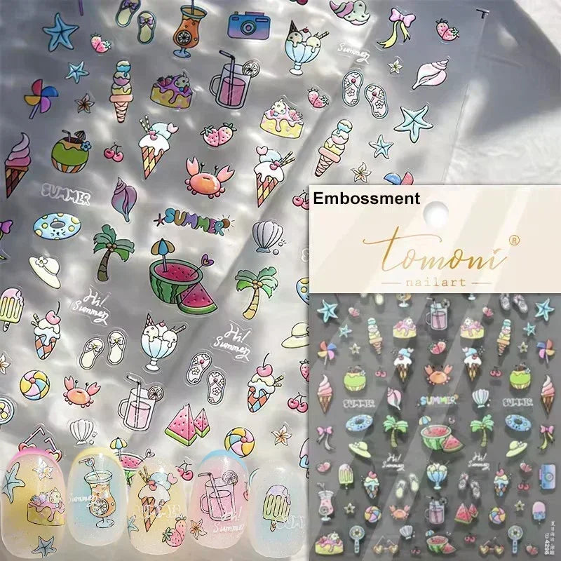 Sea Wave Jellyfish Starfish Conch Shell Dolphin Pearl Summer Beach Goldfish Water Bubble Mermaid Koi INS Nail Art Stickers Decal