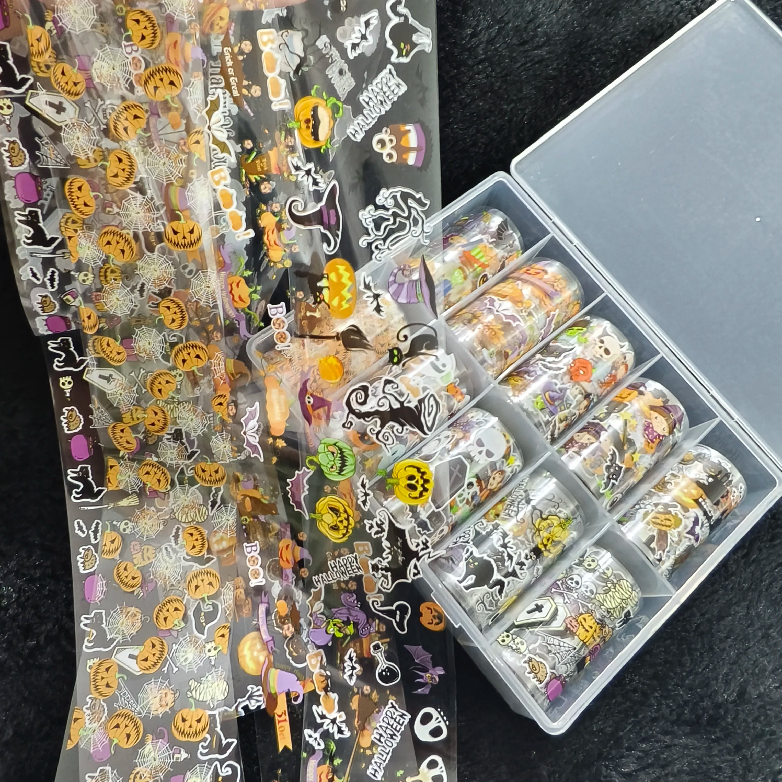 10Rolls Halloween Flower Plaid Angel Marble Bow Nail Foils Transfer Paper Nail Art Stickers Decal Nails Decoration