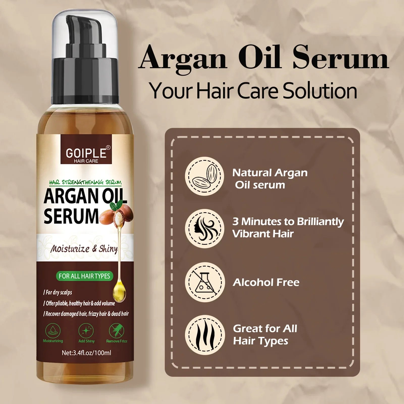 100ml Natural Argan Oil Hair Serum Repair Strengthening Moisturize Shiny Hair Healthy Scalps Treatment Care Conditioner