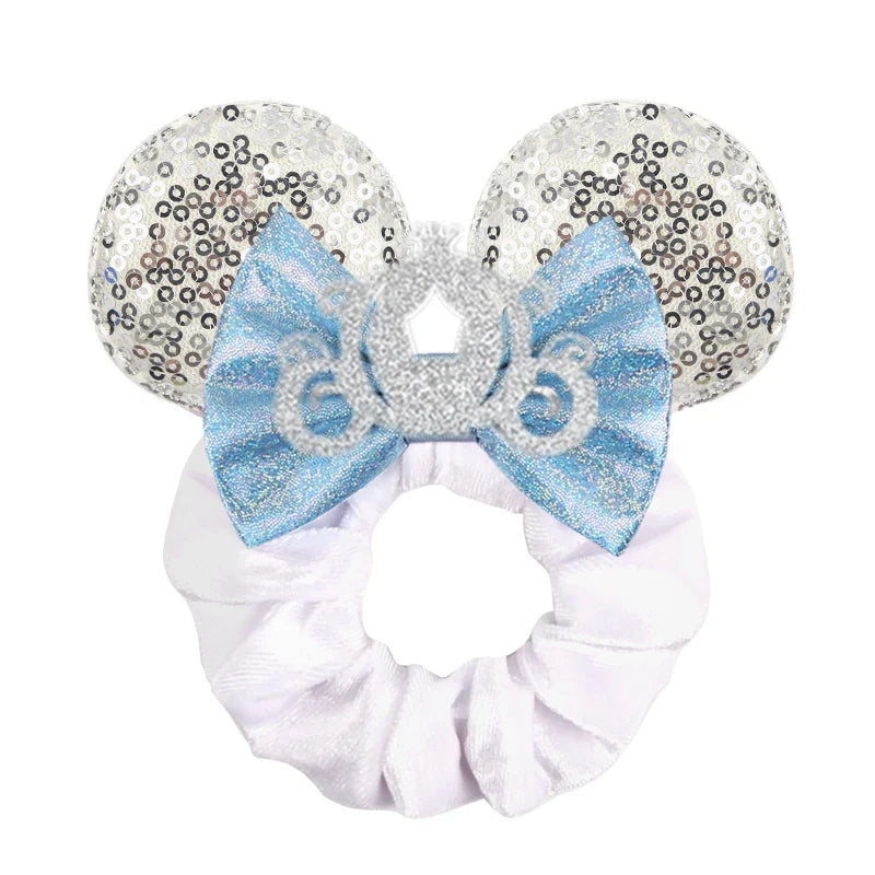 Disney Mouse Ears Velvet Scrunchies Hairband Women Elastic Ponytail Holder Girls Sequin Bow 2023 Kids Party DIY Hair Accessories