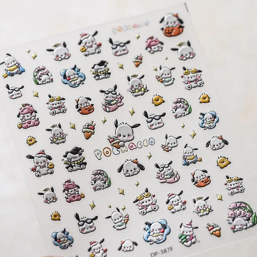 1PCS New Color Laser Hello Kitty Cartoon 5D Nail Stickers Sanrio Cinnamoroll Pochacco Nail Art Supplies DIY Nail Art Stickers