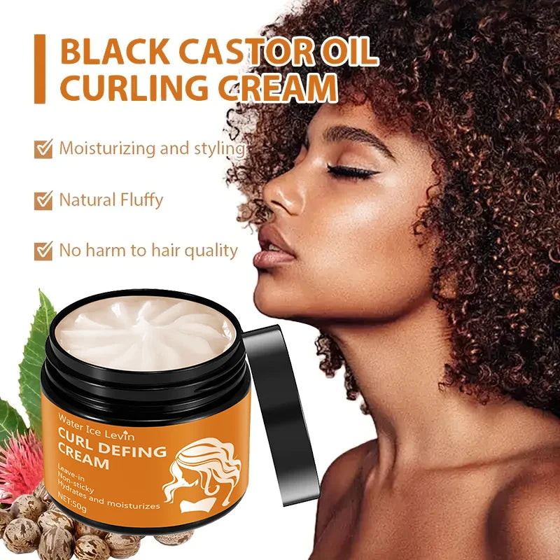 50g Black Castor Oil Curly Hair Styling Cream - Moisturizing Hair Styling Cream Suitable for Normal Hair, Men and Women, Easy to Use and Carry with Plant Formulas