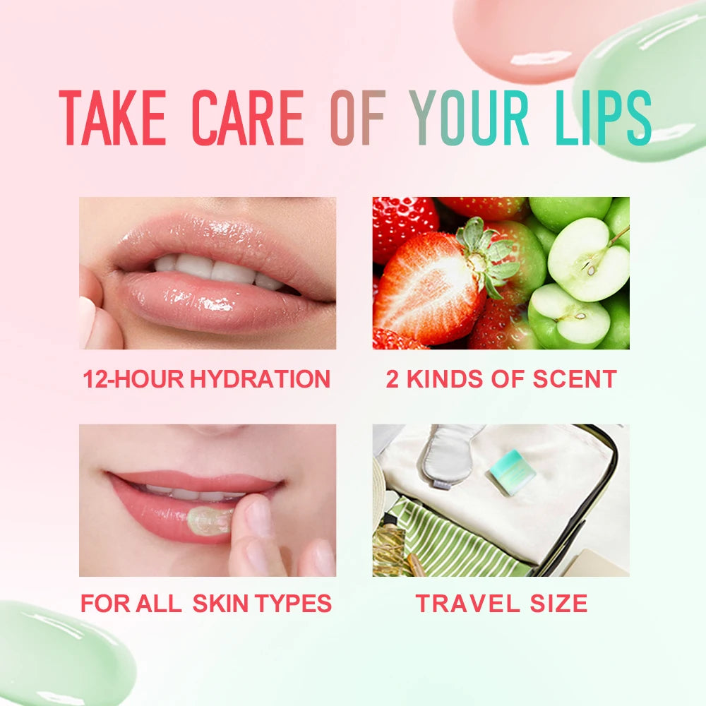 LIYALAN Lip Sleeping Mask Night Lips Care Collagen Moisturizer Smooth Dryness Nourishing Lip Line Cream Fruit Pink Lip Balm 25g