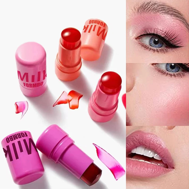 3-in-1 Milk Jelly Tint Facial Blusher Wand Moisturized Long Lasting Matte Rouge Cheek Contour Lipstick Sticker Beauty Makeup