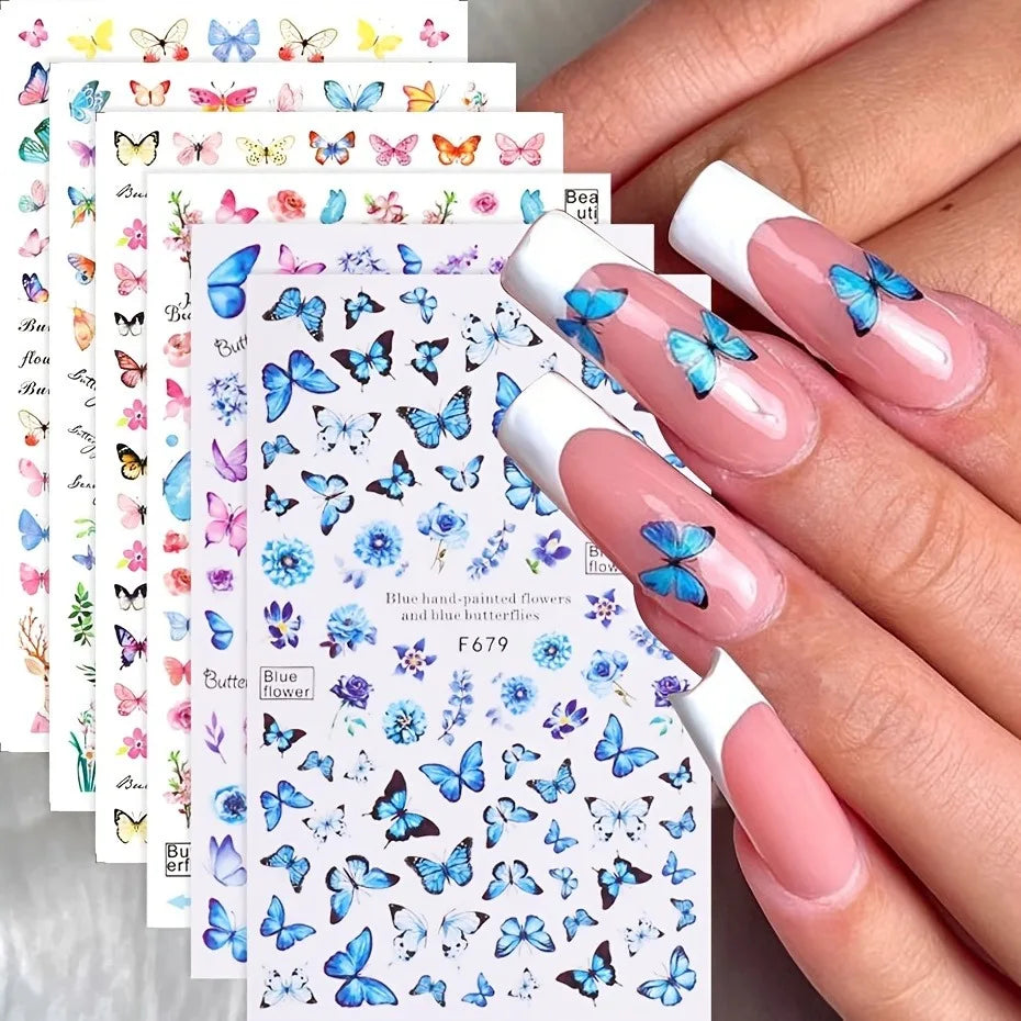 Spring and summer flower butterfly nail stickers, used for DIY nail decoration in daily life, festivals, parties, and weddings