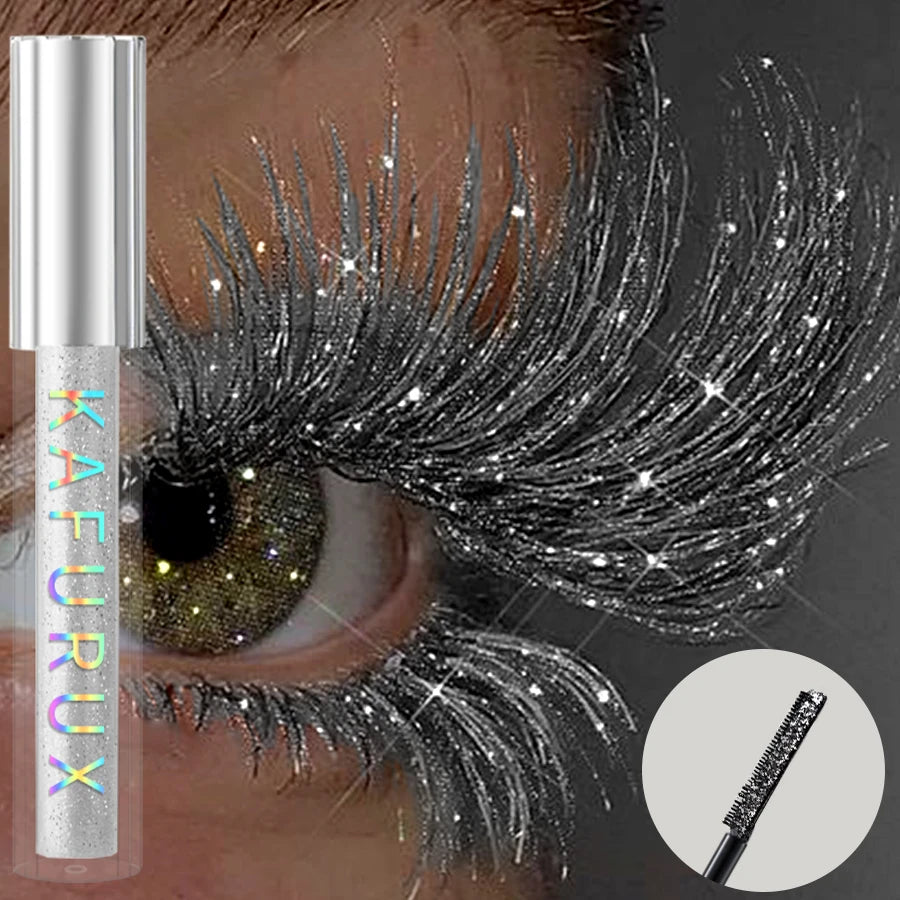 1pc Diamond Shine Waterproof Volume Curl Mascara Glitter Snow Effect,Smudge-proof Eye Makeup for All Skin Types Women Cosmetics