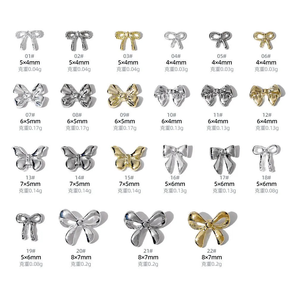10Pcs Mini Hollow Butterfly Knotbow Nail Art Charms 3D Metal Silver/Gold Alloy Nail Art Decoration DIY Nail Accessories
