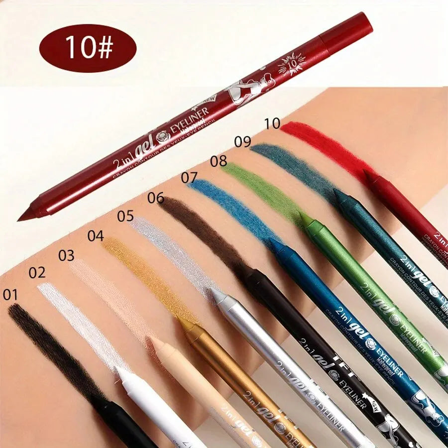 10 Colors Waterproof Eyeliner Pen Long-Lasting Concealer And Lip Liner Gel Pen, Sweatproof And Smudge Proof