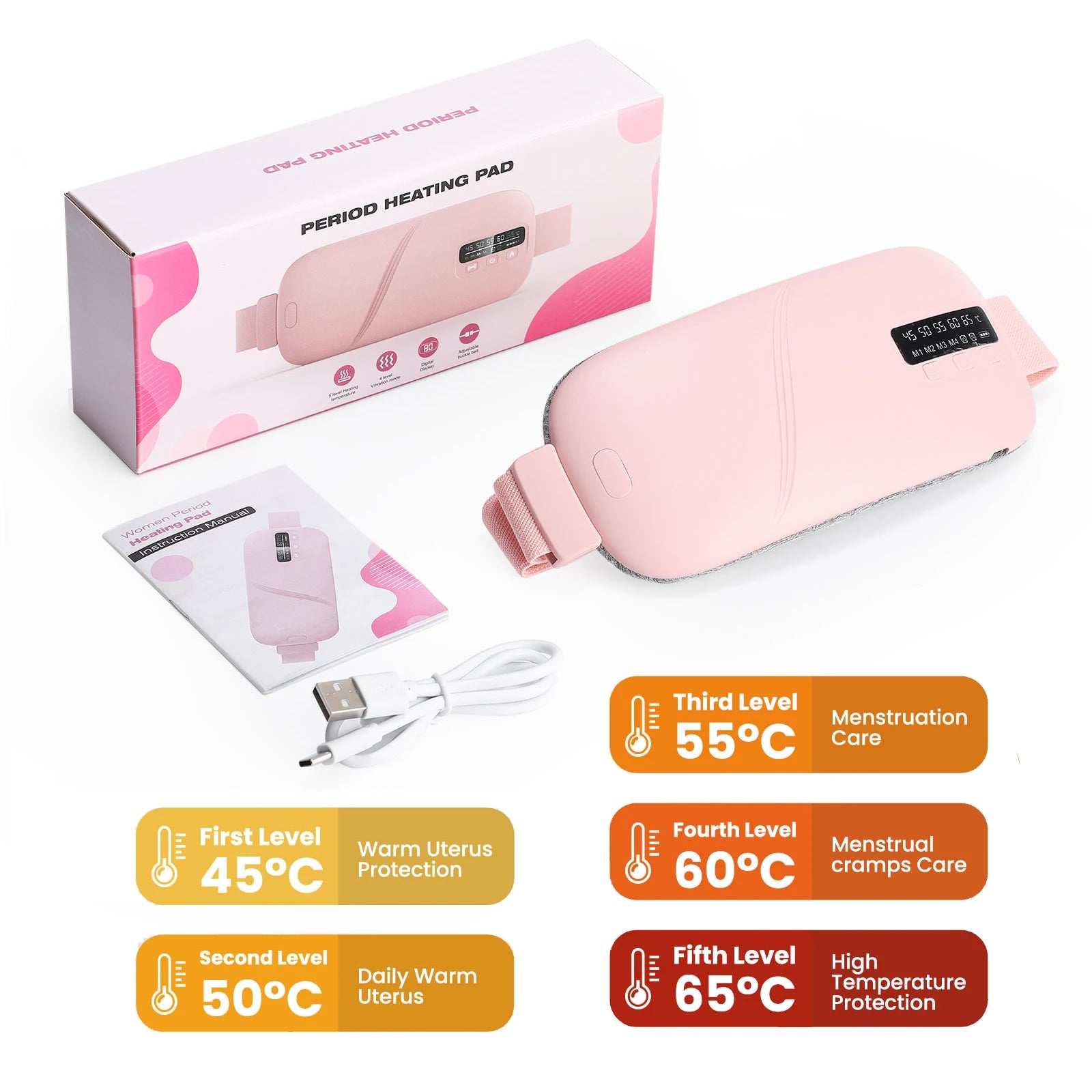 USB Menstrual Electric Heating Pad for Abdominal Vibration Massager Women Period Care Belly Heater Winter Warming Palace Belt