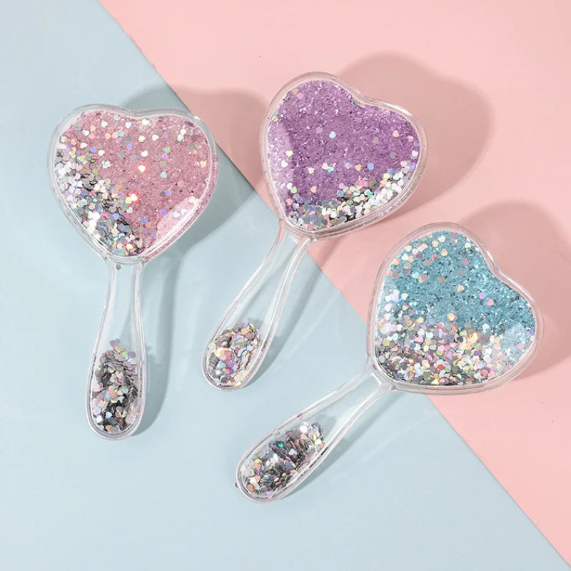 Heart-Shaped Air Cushion Hair Brush - Sparkling Scalp Massager with Cushion Bristles for Gentle Detangling, Cute Glitter Design