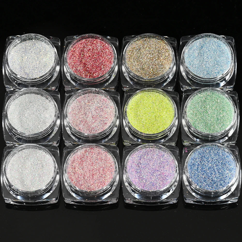 12Pcs Iridescent Nail Art Glitter Sequins Holographic Mix Hexagon Chunky Flakes DIYGel Polish Crafts Manicure Decorations Powder