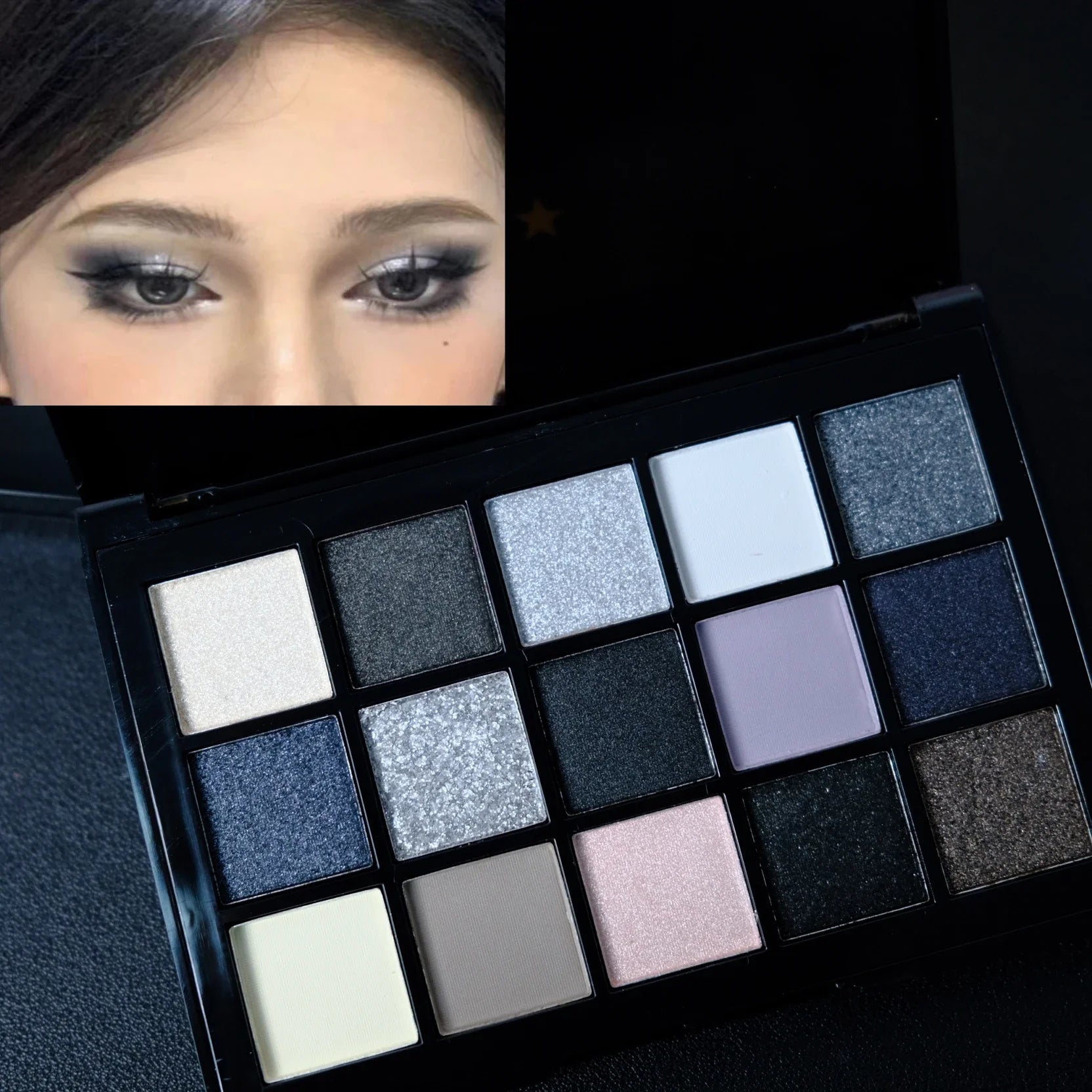 Black Smokey Eyeshadow Palette, 15 Colors ,Punk Style,Neutral Eye Make up, Shimmer Pearly Sequin Eyeshadow