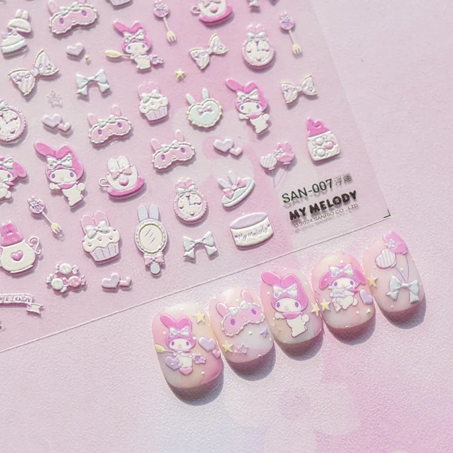 1PCS New Color Laser Hello Kitty Cartoon 5D Nail Stickers Sanrio Cinnamoroll Pochacco Nail Art Supplies DIY Nail Art Stickers