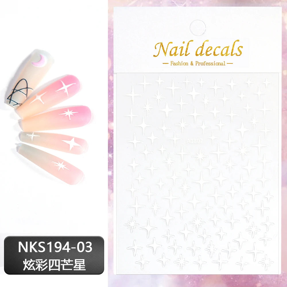 3D Gold Silver Star Nail Art Stickers Black White Crescent Moon Decals Self Adhesive Slider Polish Stickers Manicure Decoration