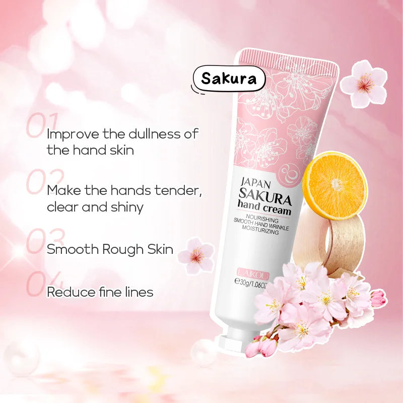 LAIKOU Sakura Hand Cream Whitening Wrinkle Removal Anti-crack Moisturizing Fade Fine Lines Korea Skin Care Health Beauty 30g
