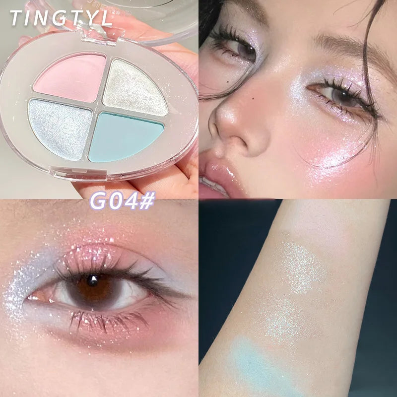 4-Color Pearlescent Highlighters Chameleon Polarized Glitter Diamond Eye Brightening Full Shimmer Highlight Palette Eyes Makeup