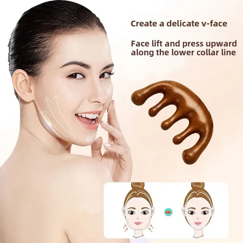 2025 New Natural Sandalwood Head Massage Five Teeth Comb Whale Comb Scalp Scraping Massager Body Massage Tools Neck Massager