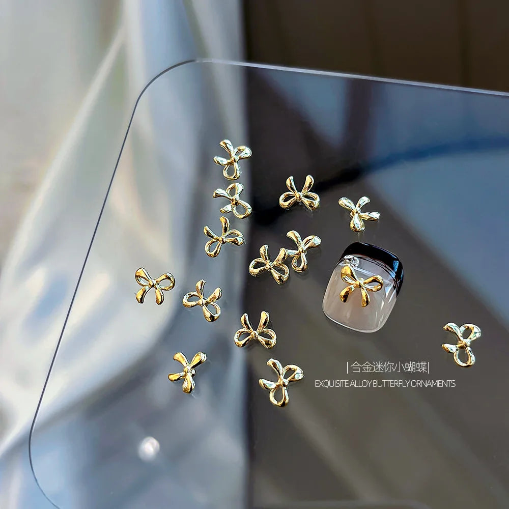 10Pcs Mini Hollow Butterfly Knotbow Nail Art Charms 3D Metal Silver/Gold Alloy Nail Art Decoration DIY Nail Accessories