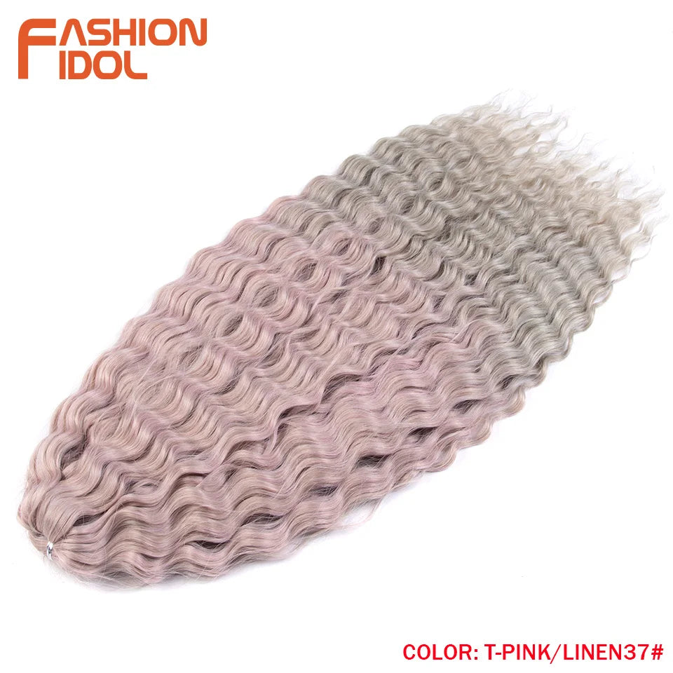 FASHION IDOL Ariel Twist Crochet Hair Synthetic 22 Inch 300g 3 Bundles Water Wave Hair Extensions Ombre Blonde Braid Curly Hair