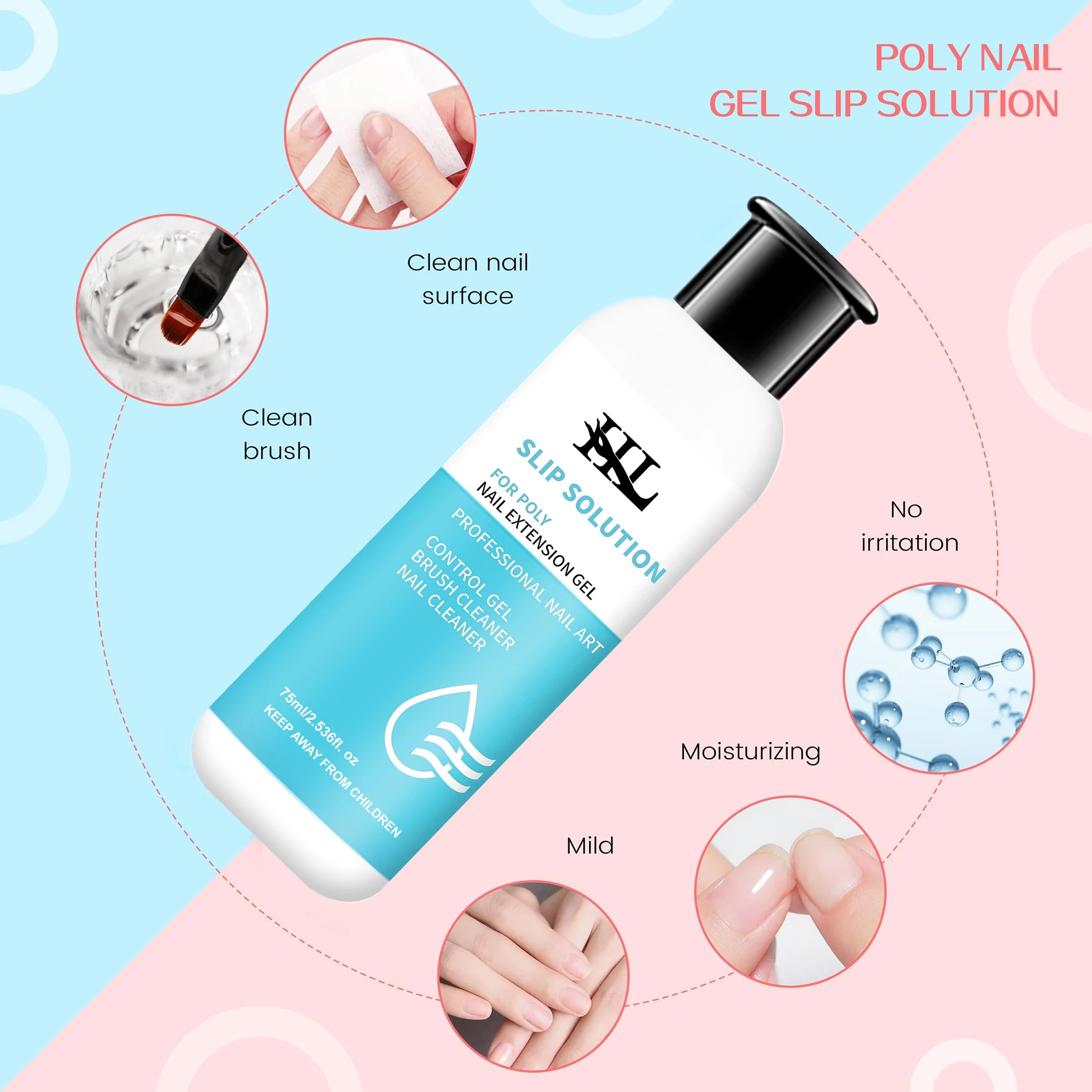 HL 75ml Slip Solution for Poly Gel Builder Acrylic Gel Brush Cleaner Quickly And Thoroughly Remove Nail Polish