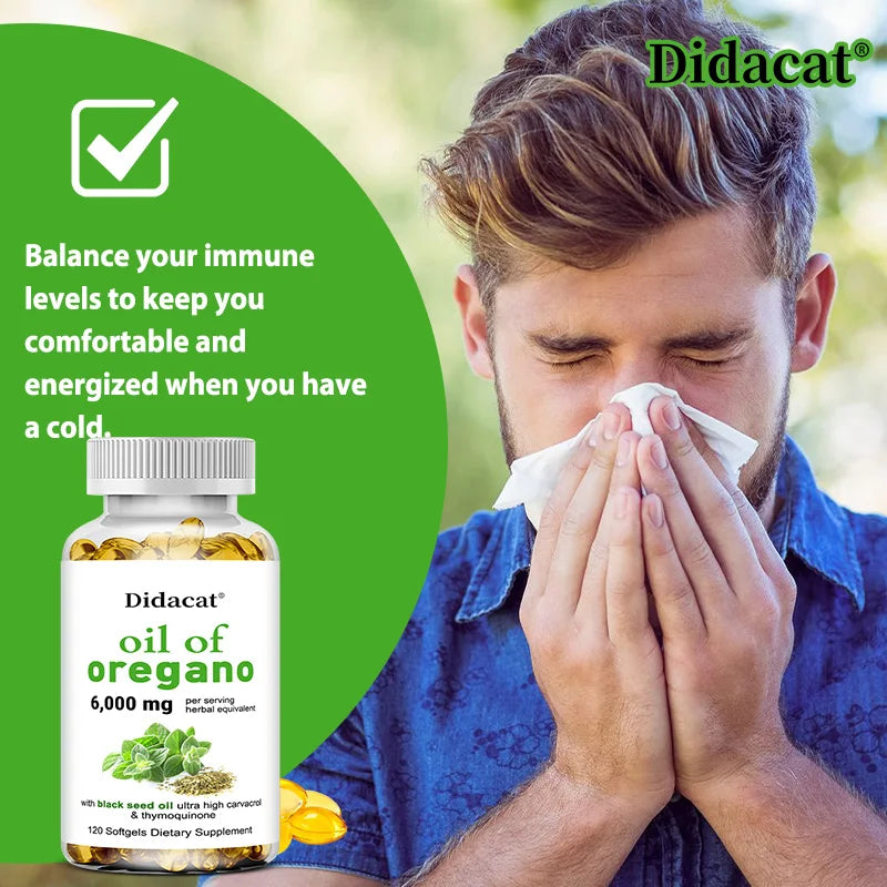 Oregano Oil 6000 mg, Black Seed Oil 200 mg, Supports Gut, Digestive & Immune Health, 120 Capsules