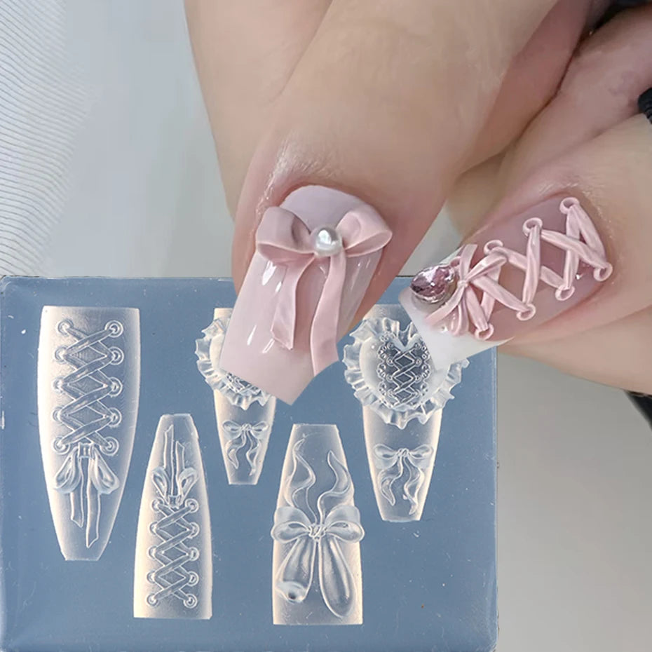 Fashionable Bow Ballet Tie Nail Stamping Plates Kawaii Bowknot Silicone Carving Mould Mini Tableware Manicure Decor Supplies