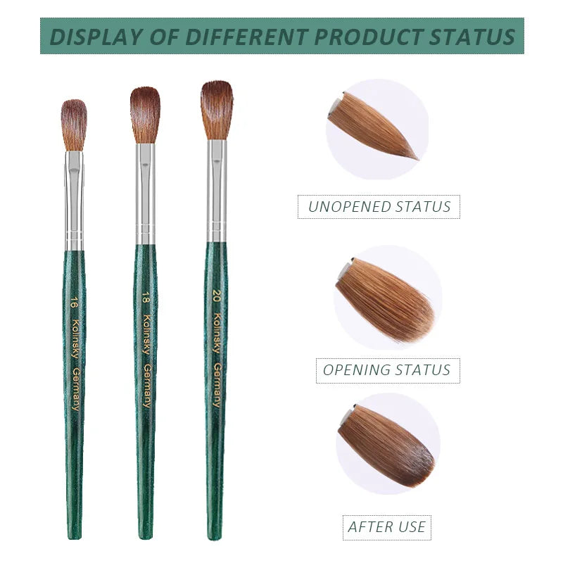 100% Kolinsky Acrylic Nail Brush Nail Art Brushes with Green Plastic Handle Acrylic Nail Tools