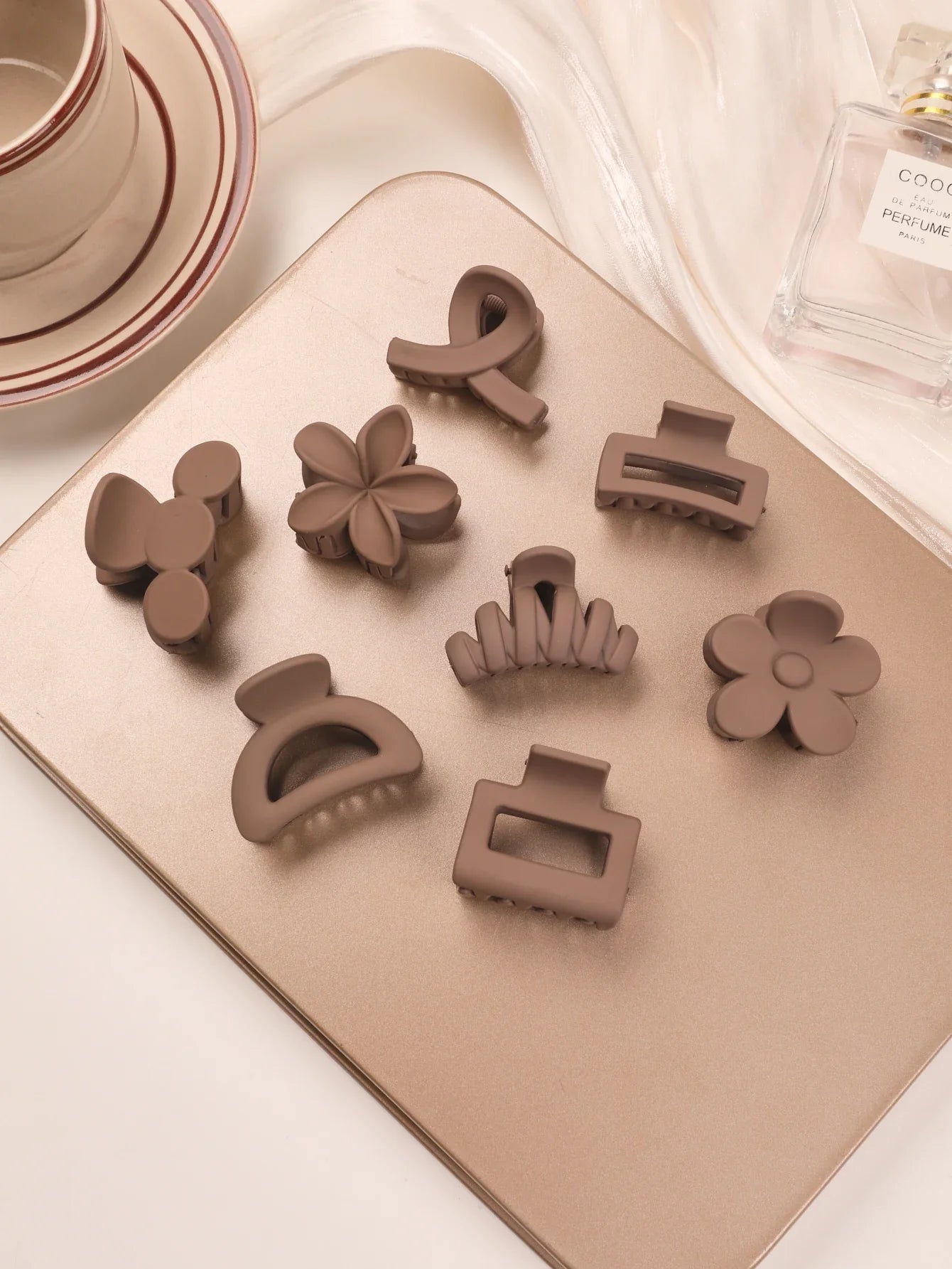 5 Pcs Small Flower Hair Claw Clips for Women Girls,Matte Rectange Jaw Clips,Semicircle Barrettes for Thin Hair