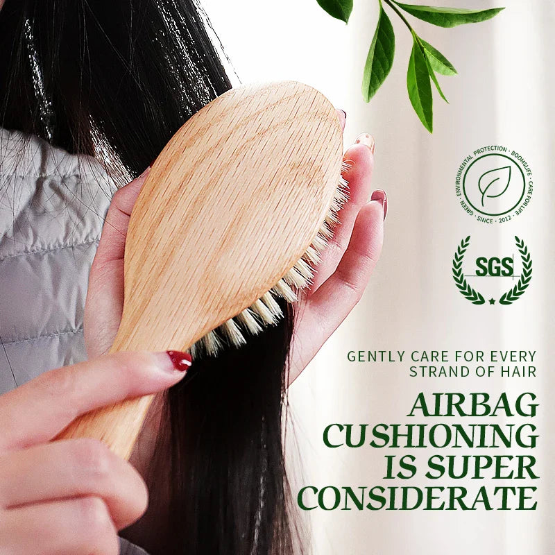 BOOMSLIFE Soft Boar Bristle Hair Brush Women Custom Scalp Massage Detangle HairbrushOak Wood Comb for Hair Barber Accessories