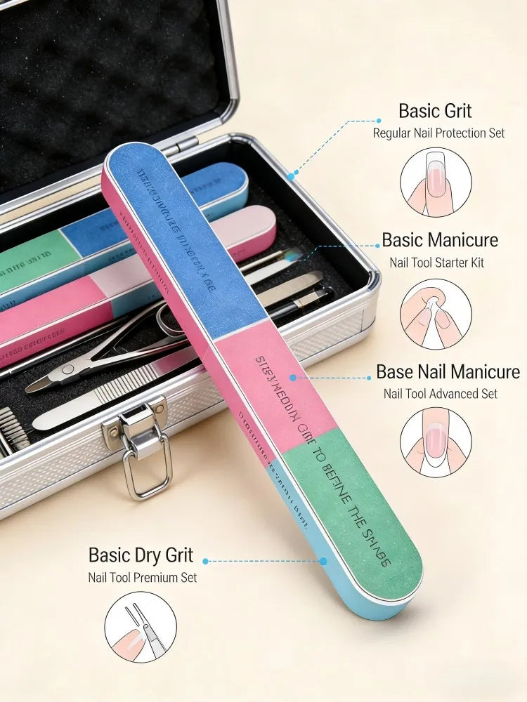 Professional Nail File Set Emery Board Double Sided Washable Manicure Tool for Acrylic Natural Nails Shaping Polishing