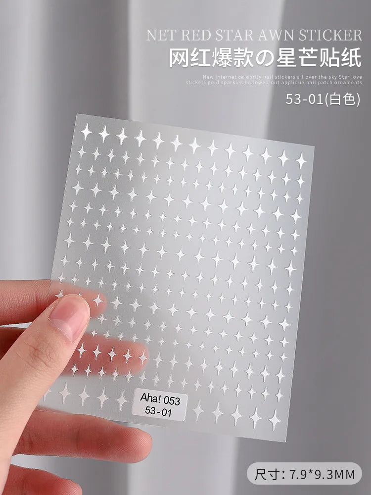 3D Gold Silver Star Nail Art Stickers Black White Crescent Moon Decals Self Adhesive Slider Polish Stickers Manicure Decoration