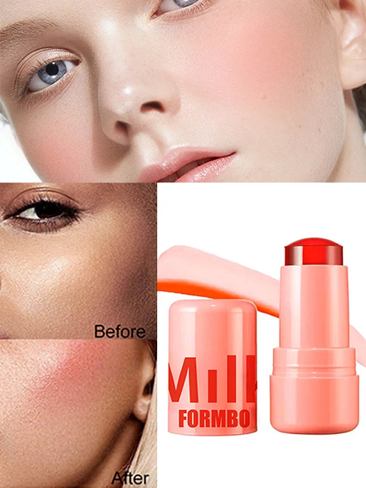 3-in-1 Milk Jelly Tint Facial Blusher Wand Moisturized Long Lasting Matte Rouge Cheek Contour Lipstick Sticker Beauty Makeup
