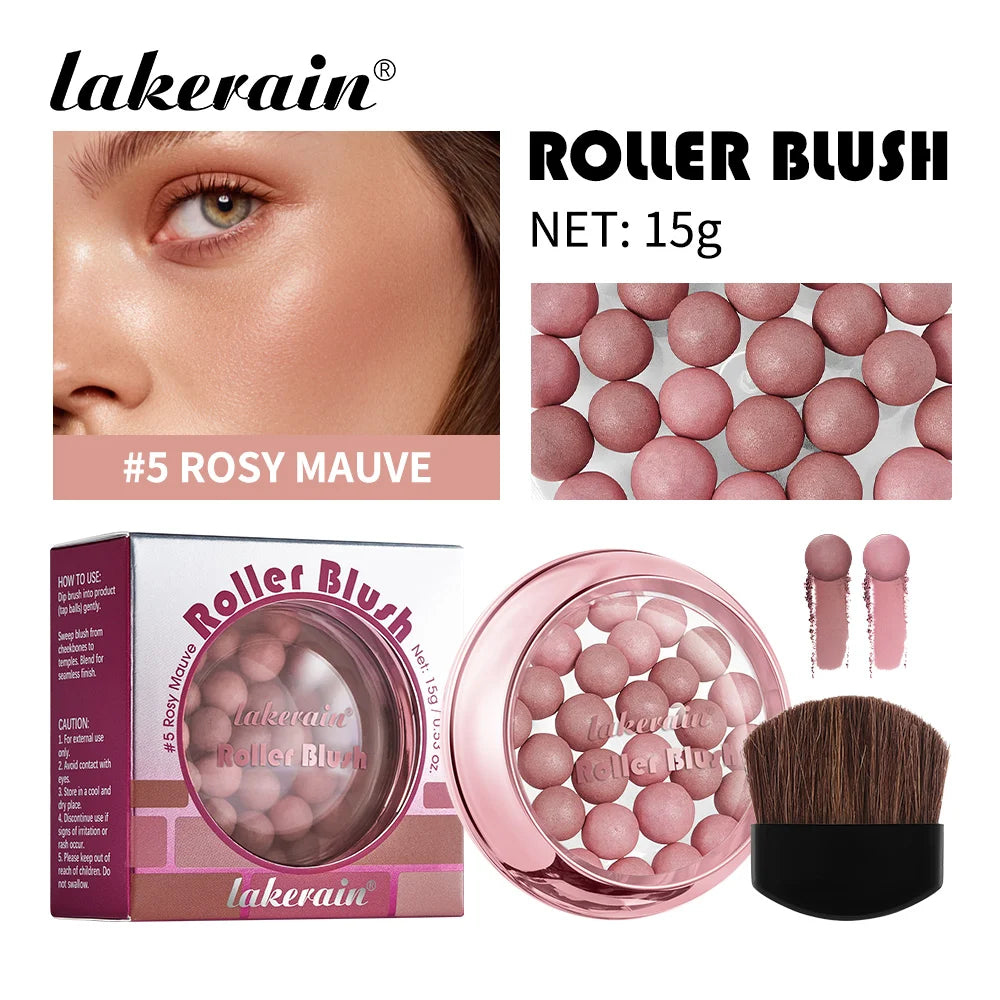 Lakerain Roller Blush Long-lasting Holding Natural Makeup Spherical Appearance Design Powdery Texture Pearlescent Effect Blush