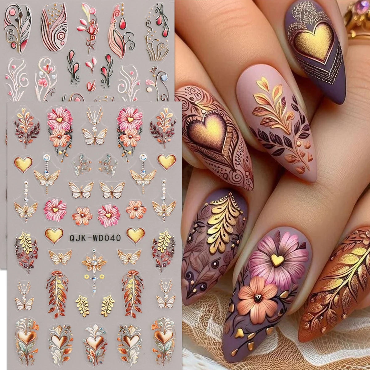 2pcs bohemian pattern embossed nail art stickers, retro nostalgic theme, easy to apply nail decoration, DIY, holiday gifts,