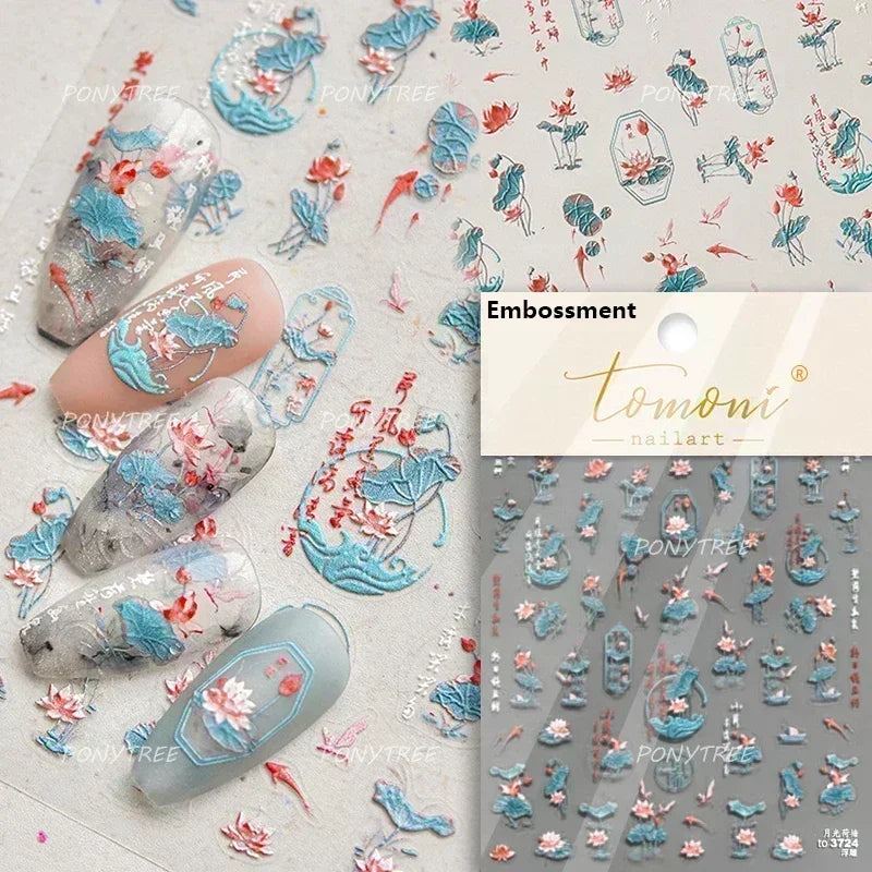 Sea Wave Jellyfish Starfish Conch Shell Dolphin Pearl Summer Beach Goldfish Water Bubble Mermaid Koi INS Nail Art Stickers Decal