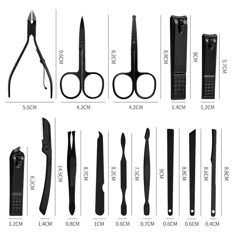 7/8/10/12/15/24pcs Set Professional Manicure Set Kits Stainless Steel Fingernail Toenail Clippers Set with Leather Portable