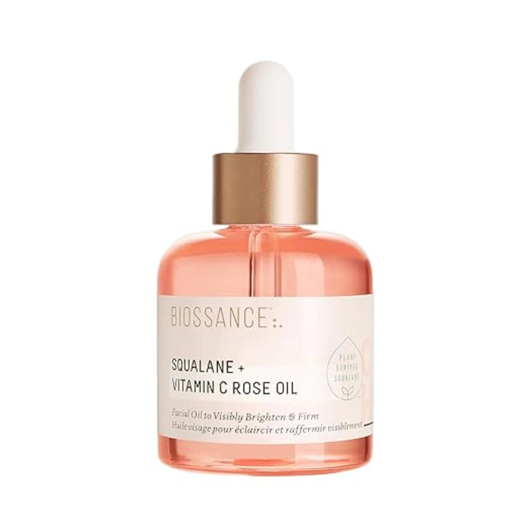 BIOSSANCE Squalane + Vitamin C Rose Advanced Facial Oil - Brightening, Firming, and Hydrating Serum for All Skin Types