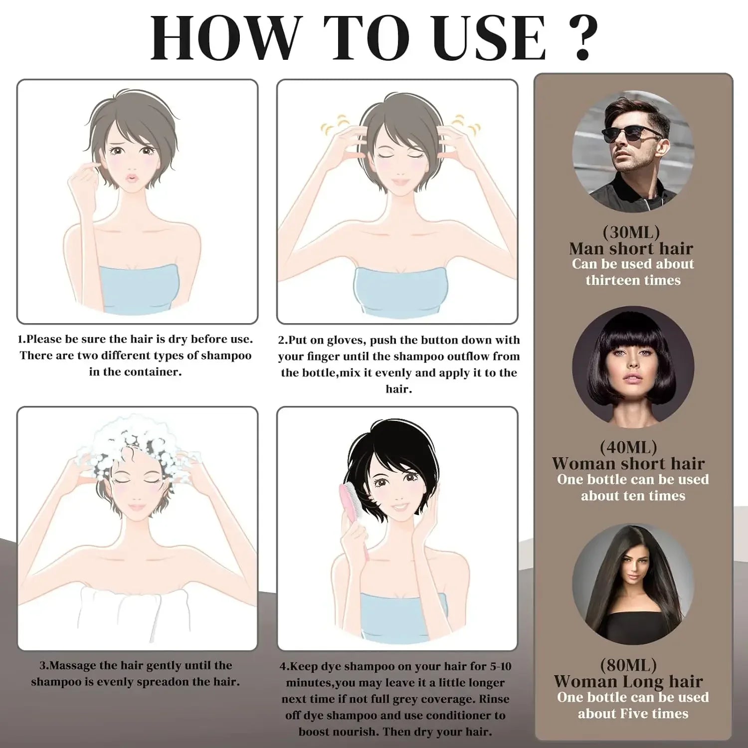 100ml/500ml Hair Dye Shampoo 3in1 Darkening Hairs Instant Gray To Black Polygonum Multiflorum Natural Coloing Cover Men Women