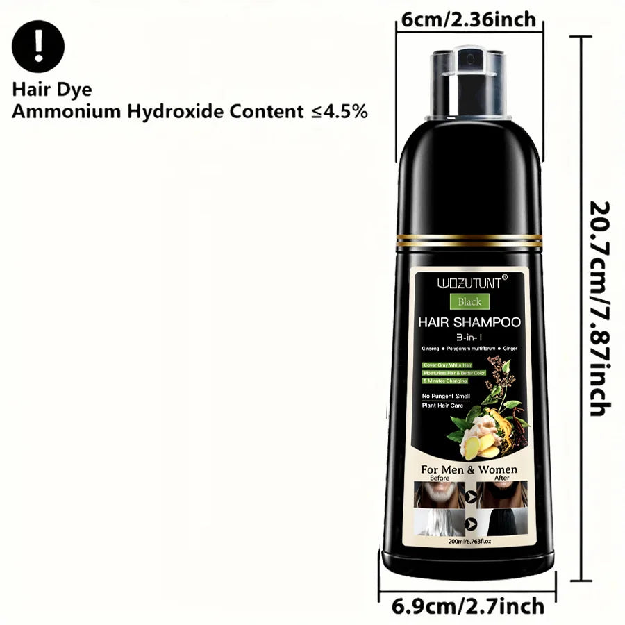 200ml 3 In 1 Natural Herbal Hair Dye Shampoo Black Dark Brown Cover Gray Deep Nourishing Fast Hair Coloring Cream for Women Men
