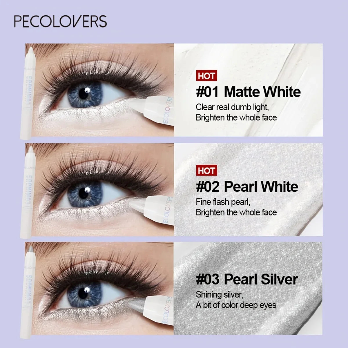 Brightening Highlighter Pen, Long Lasting Waterproof, Smooth Matte Pearly Glitter White Silvery Eyeliner Eyeshadow Stick