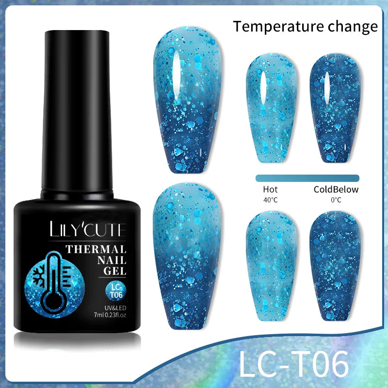 LILYCUTE Thermal Nail Gel Polish 3 Layers Temperature Shiny Color Changing Series Semi Permanent Soak Off UV Nail Gels Polish