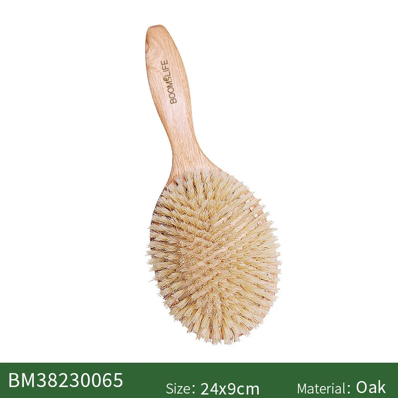 BOOMSLIFE Soft Boar Bristle Hair Brush Women Custom Scalp Massage Detangle HairbrushOak Wood Comb for Hair Barber Accessories