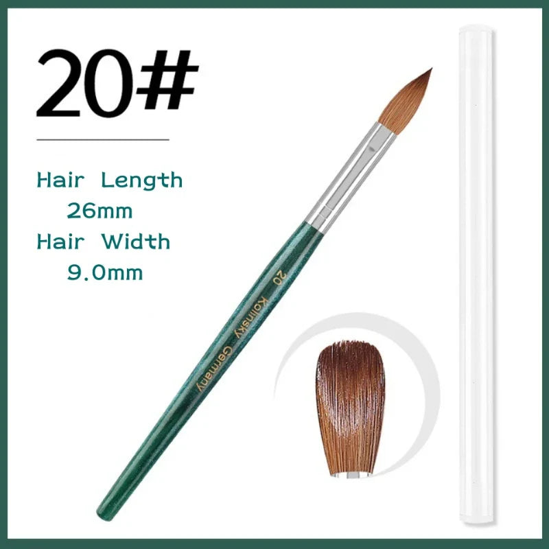 100% Kolinsky Acrylic Nail Brush Nail Art Brushes with Green Plastic Handle Acrylic Nail Tools