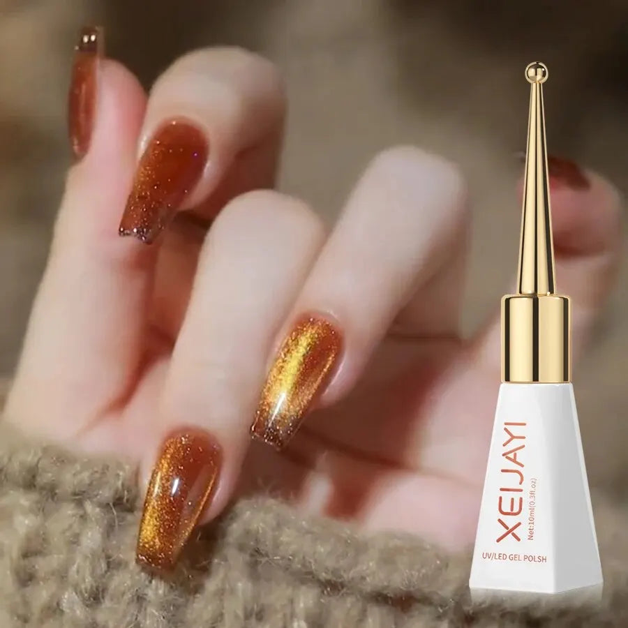 1pc 10ml Holographic Glitter Mirror Porcelain White Cat Eye Gel Polish Magnetic Galactic Effect Gel Nail Polish Soak Off UV LED