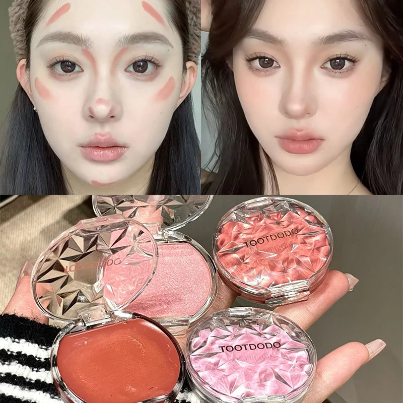 Peach Pink Dyeing Face Blush Cream Pearl Matte Blusher Plate Facial Highlighter Beauty Makeup Brightening Easy Color Rouge Cheek