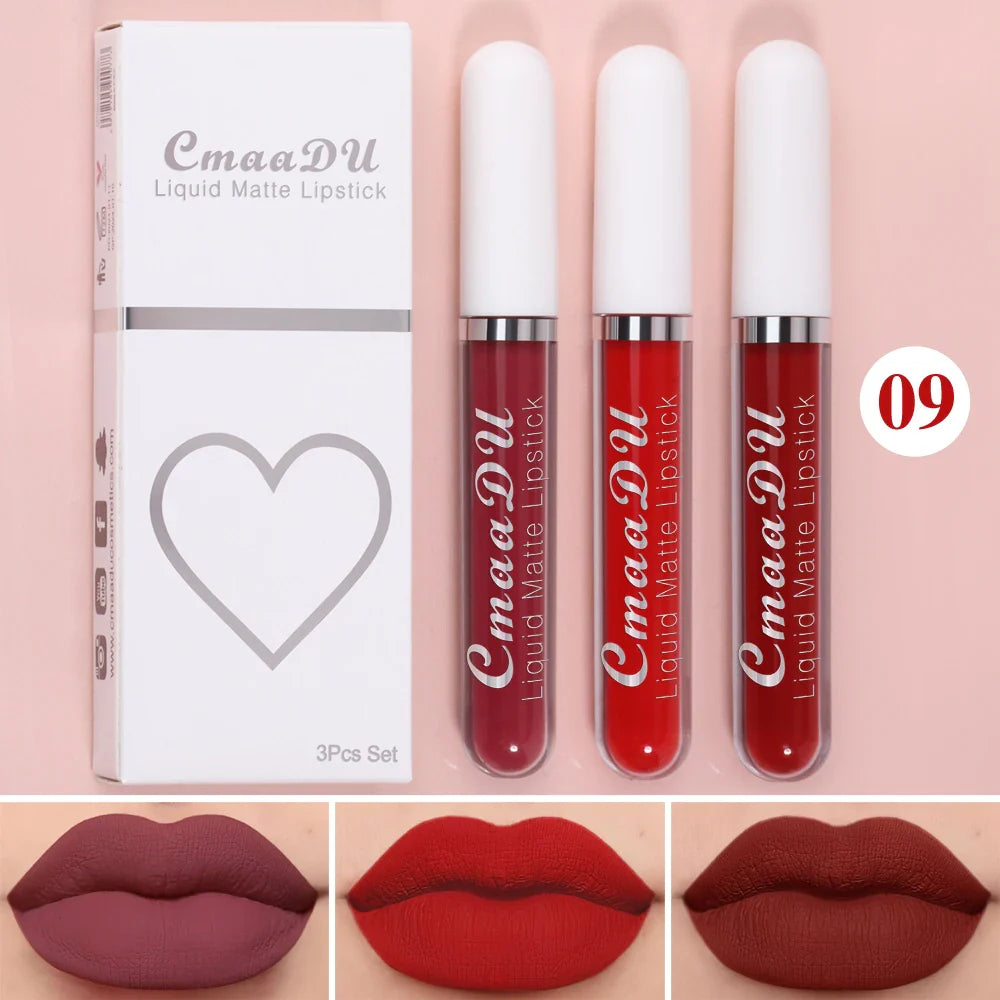 3-PCS Matte Lipstick Set – Long-Lasting, Non-Fading, Waterproof, Exquisite Gift for Daily & Holiday Use, Universal Shades